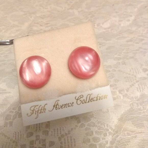 Vintage Silver Tone Round Pink Stud Earrings Non-Pierced Clip Earrings - Picture 3 of 7